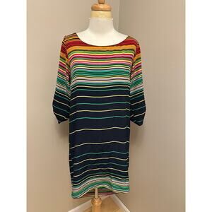 Amanda Uprichard 100% Silk Long Sleeve Tunic Dress Navy Colorful Stripes Sz M